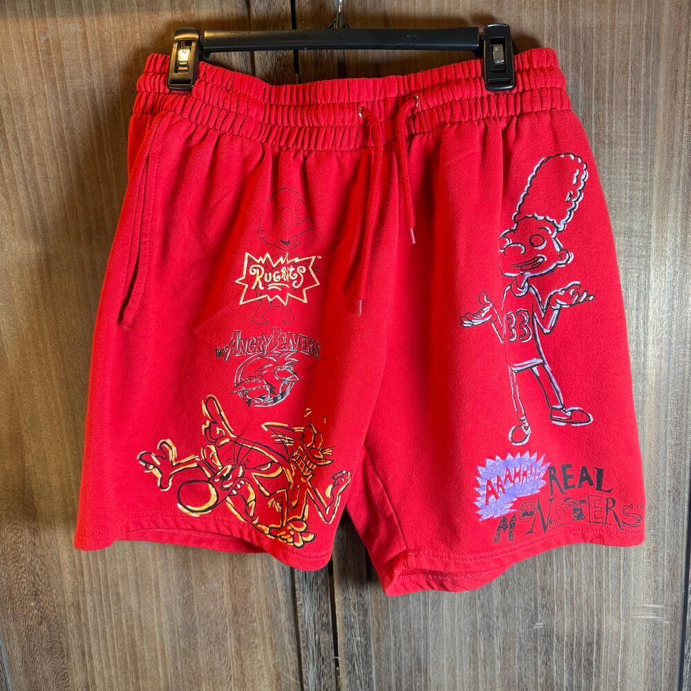Nickelodeon Rugrats Angry Beavers Real Monsters Red Fleece Shorts Size Large
